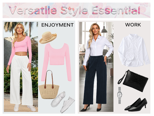 GRAPENT Women''s Business Casual Work Pants with Pockets Relaxed High Waisted Wide Leg Trousers