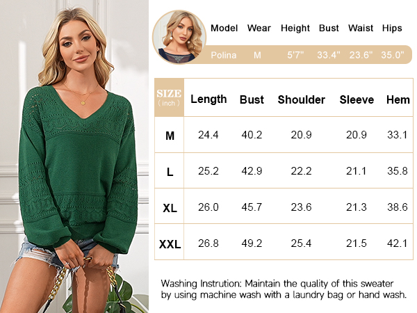 women sweaters size chart