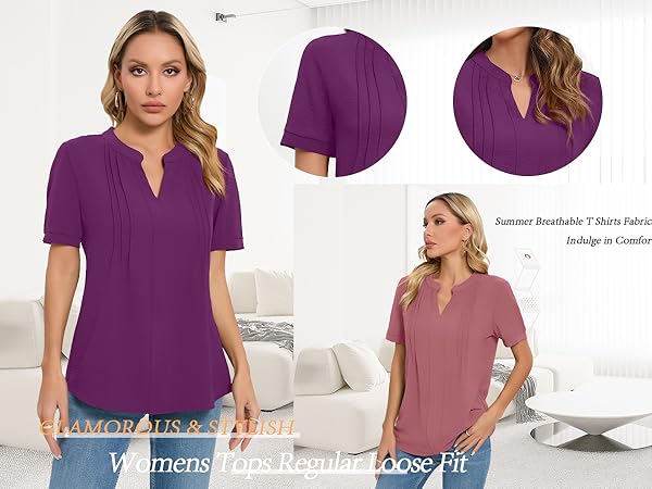 womens tops dressy casual blouses shirts short sleeve top work business blouse