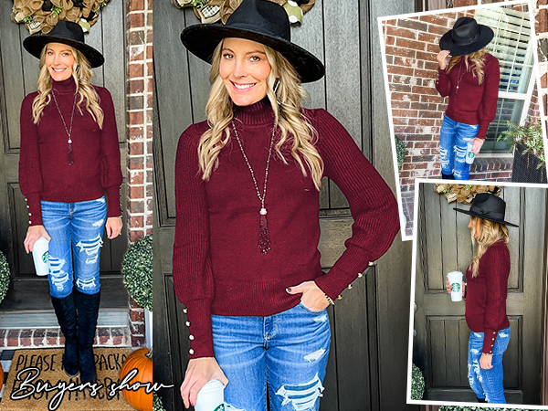 wine red knit sweater for women