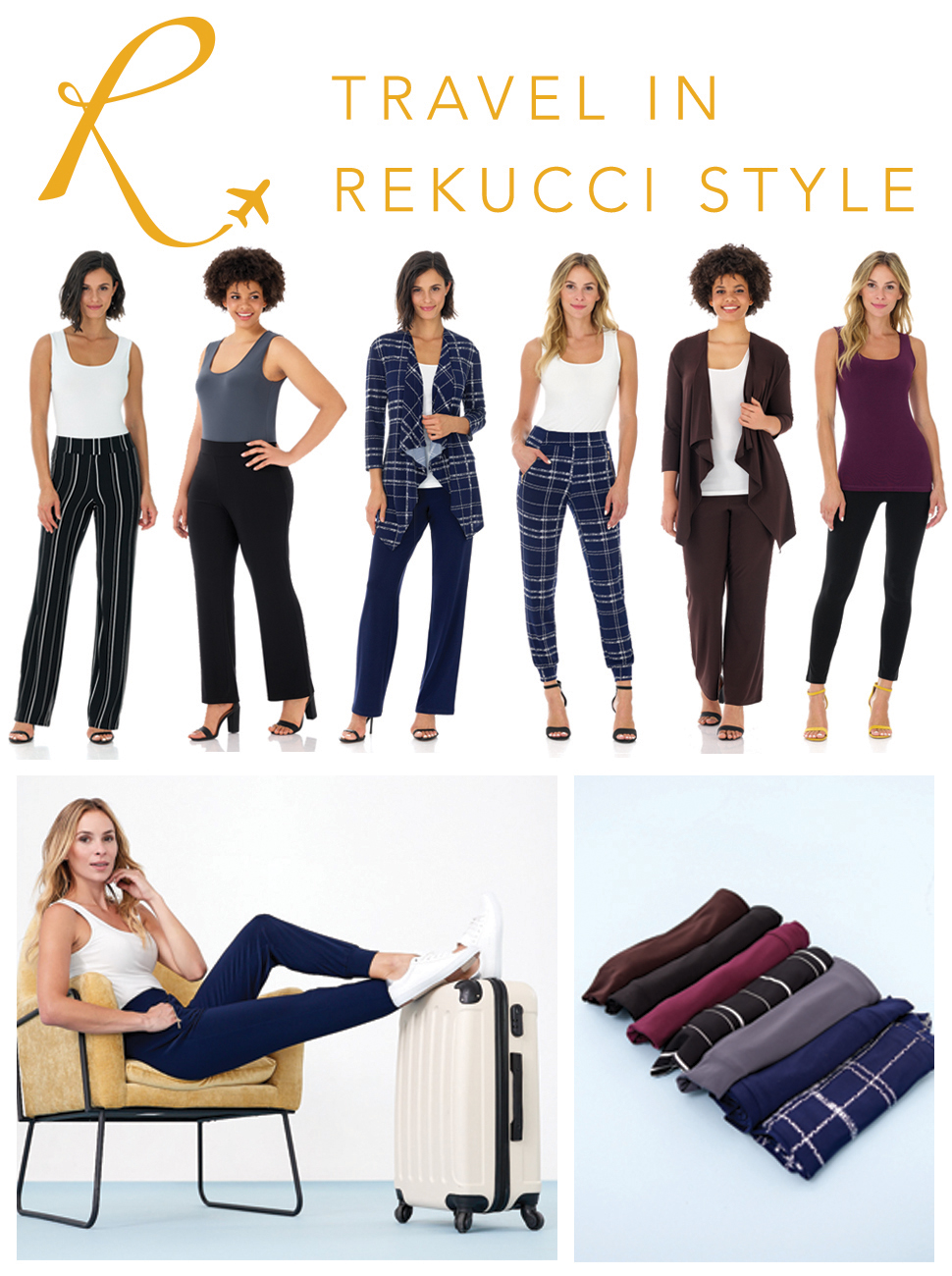 Rekucci Travel Collection Mix and Match Separates - comfort, style, chic - pants, tops jackets.