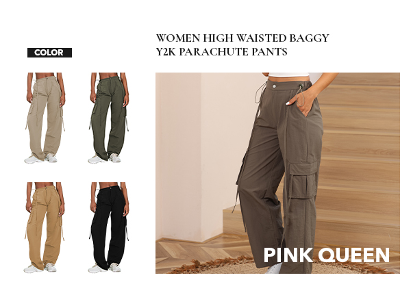 Pink Queen Parachute Pants Women Y2k High Waist