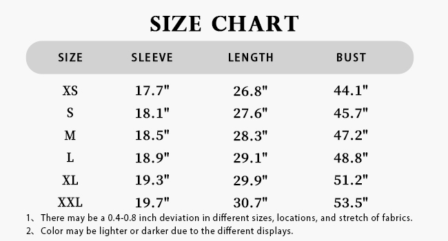 SHIRTS SIZE CHART