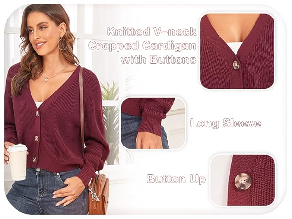 knitted v-neck cropped cardigan with buttons