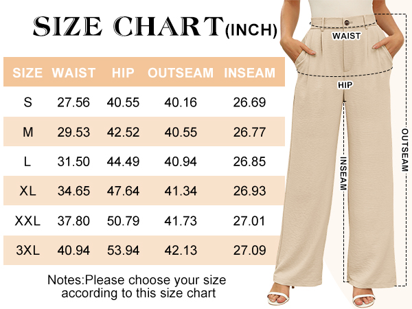 Size Chart for Women Long Pants