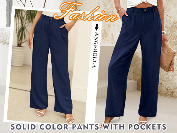 Solid Color Navy Blue Pants for Women Ladies Summer Business Office Work Pants