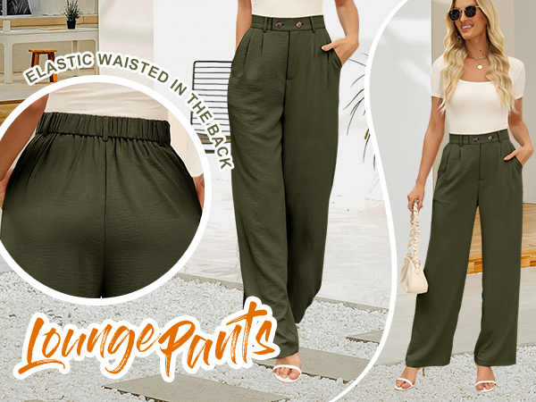 Women&#39;s Wide Leg Pants with Pockets High Waist Loose Casual Trousers Business Work Casual Pants