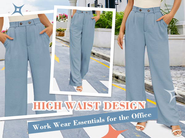 Women&#39;s Wide Leg Lounge Pants with Pockets Lightweight High Waisted Loose Trousers