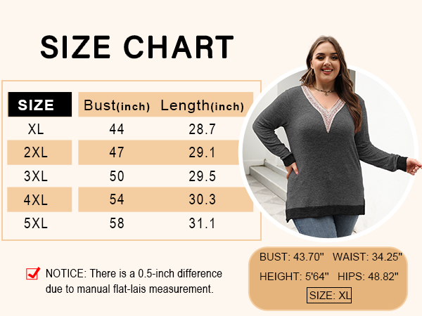 Plus Size T Shirts for Women-Size Chart