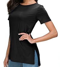 Herou Summer Women Casual Short Sleeve Tops T-Shirts Tees with Side Split