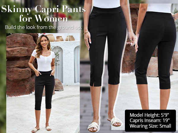 Capri Pants for Women High Waisted Pull On Elastic Waist PAGGABBIB