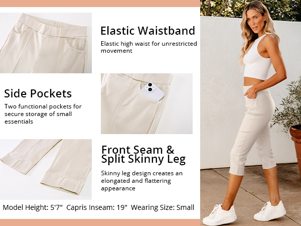 Capri Pants for Women High Waisted Pull On Elastic Waist PAGGABBIB