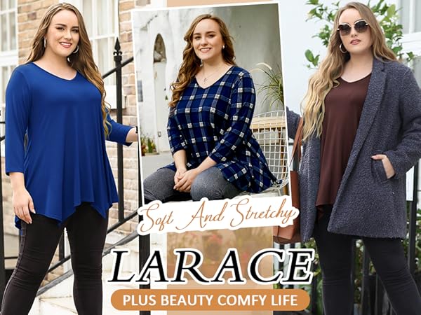 LARACE 8035 LOGO-Plus Size Tops for Women Tunic Asymmetrical Dress Shirts