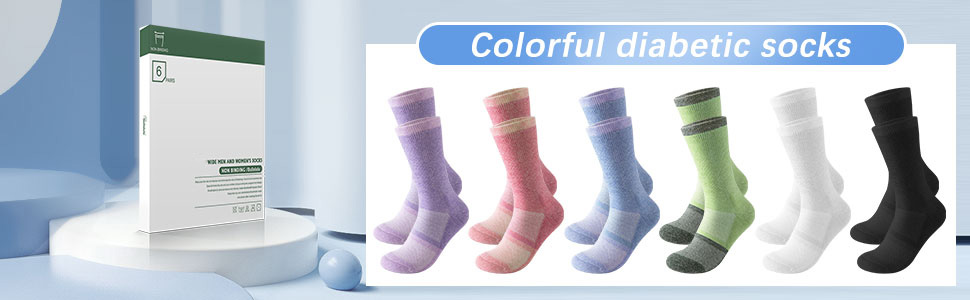 Colorful crew diabetic socks