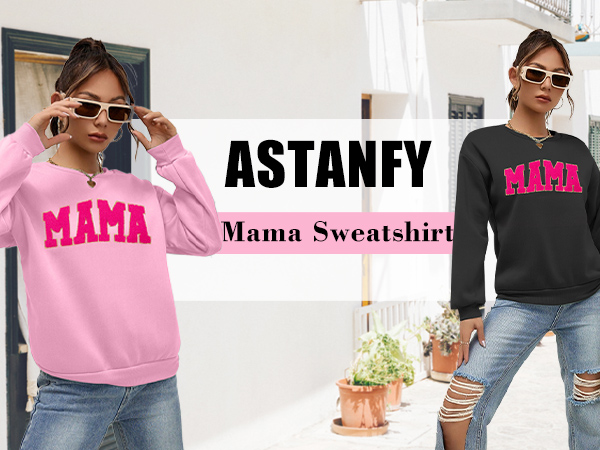 Mama Sweatshirt Women Oversize Glitter Patch Mama Crewneck Sweatshirt Mama Print Long Sleeve