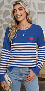 Allifewithu Womens Cute Red Heart Stripes Pullover Sweaters