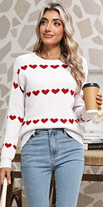 Allifewithu Womens Long Sleeve Crewneck Cute Hearts Pullover Sweaters