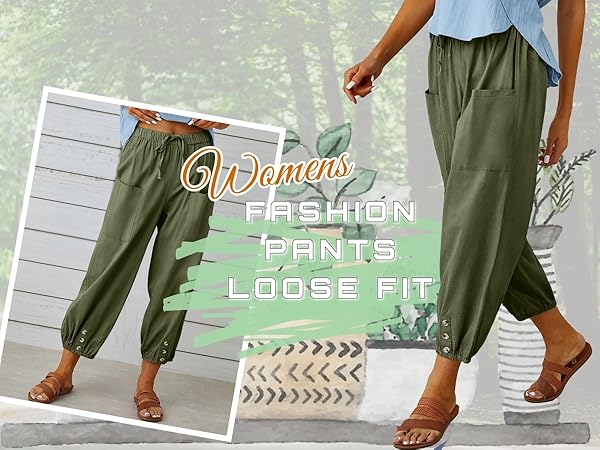 Summer Cotton Linen Capri Pants 