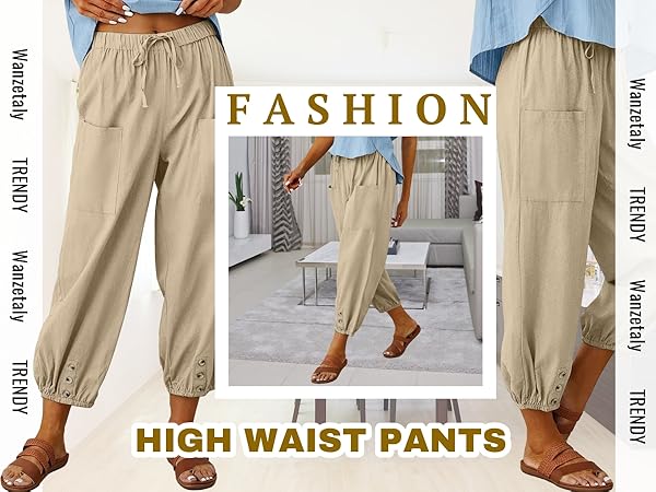 Summer Cotton Linen Capri Pants 