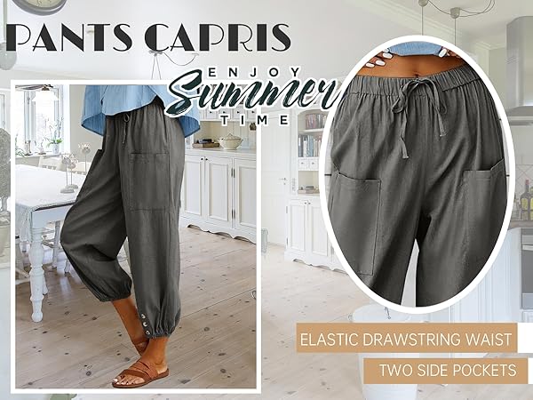 Summer Cotton Linen Capri Pants 