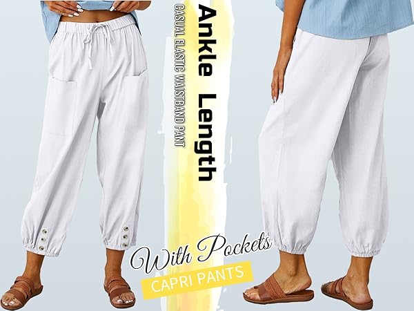 Summer Cotton Linen Capri Pants 