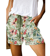 Womens Summer Shorts Floral Print Elastic Waist Pocketed Casual Pants