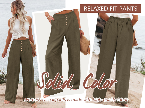 Women''s Pants Casual Loose High Waist Drawstring Wide Leg Capri Palazzo Pants Trousers with Pockets