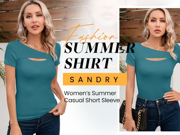 SANDERY Womens Round Neck Short Sleeve 