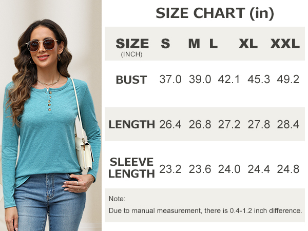 EADINVE Womens Long Sleeve Tops Crew Neck Buttons Down Tshirts Basic Tee