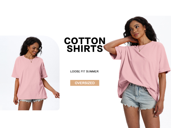 Womens Summer Oversized T Shirts Crewneck Rolled Short Sleeve Tops Casual Blouse Basic Tee