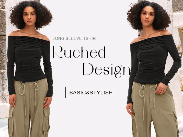 off shoulder ruched shirt