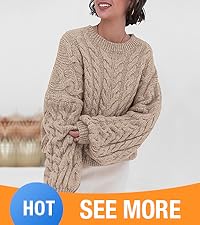 Womens Sweaters Fall 2024 Cable Knit Long Sleeve Crewneck Oversized Sweater Chunky Pullover