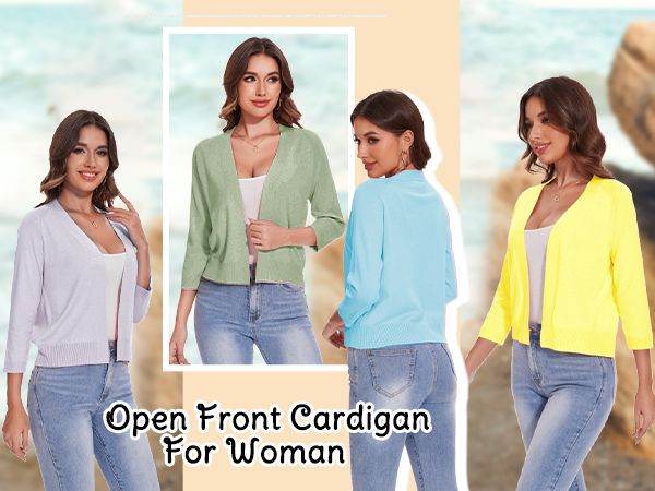  3/4 Sleeve Open Front Cropped Cardigan