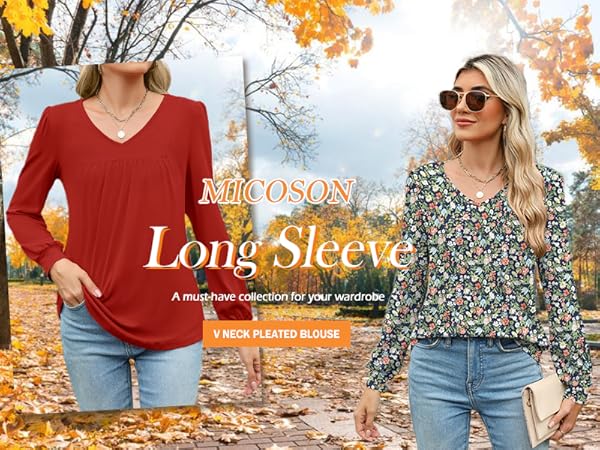 v neck long sleeve shirts for women