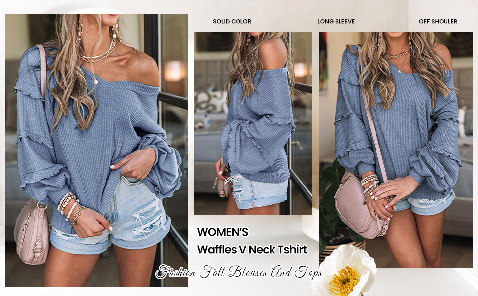 Casual Fall Tee Shirts Womens Crew Neck Sweater Solid Color Relaxed Fit Pullover Ribbed Knit Sweater