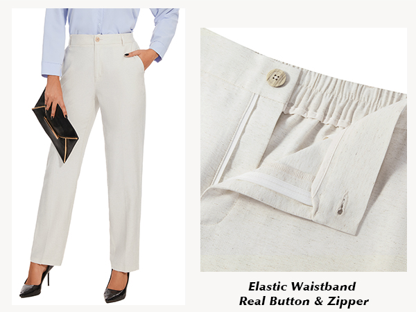 women''s office elastic waist linen pants