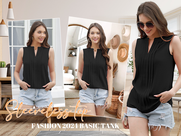 women chiffon tank tops v neck fashion casual sleeveless blouse shirts spring summer