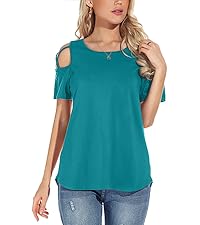 NILOUFO Womens Casual Summer Shirts Short Sleeve Cold Shoulder Tunics Tops