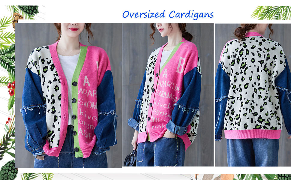 Leopard patchwork sweater cardigans