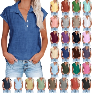 Cap Sleeve Blouse for Ladies Button Down Henley Shirts