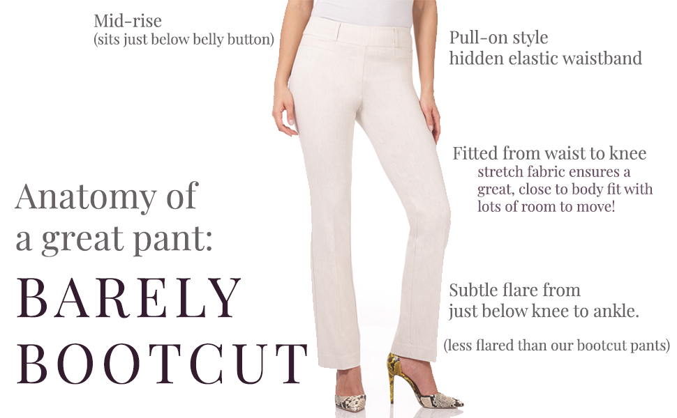 anatomy of great pant, stretch waist, flare leg, tight fit