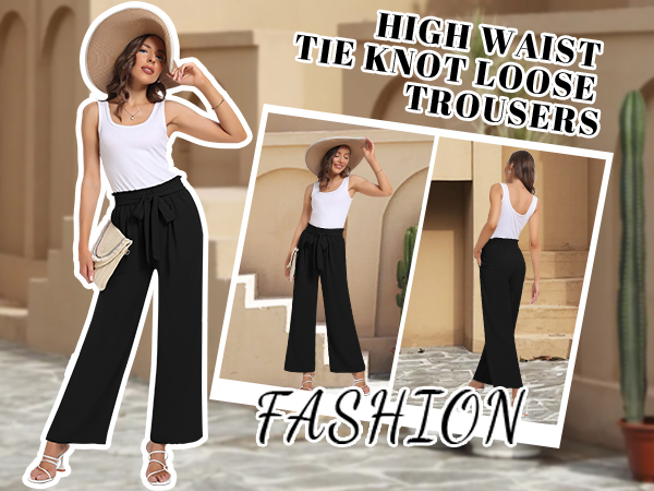 high waist tie knot loose trousers