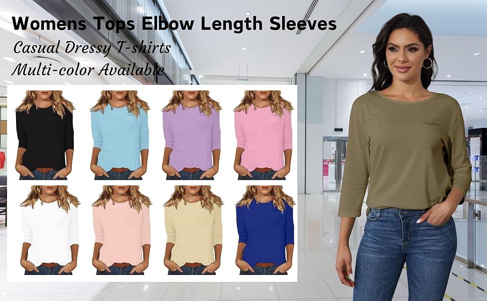 summer tops for women womens tops elbow length sleeves  three quarter length sleeve tops for women