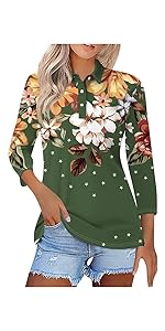 Women''s 3/4 Sleeves Polo T Shirts 2024 Casual Summer Tops Trendy Collared Print Tee Blouses for Work