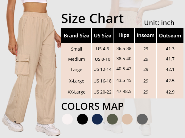 Cargo Pants High Waisted Baggy Parachute Pants Elastic Waist Adjustable Drawstring Nylon Trousers