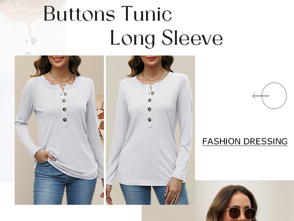 EADINVE Womens Crew Neck Long Sleeve Buttons Tops Fall Tshirts Tee