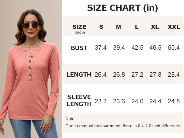 EADINVE Womens Crew Neck Long Sleeve Buttons Tops Fall Tshirts Tee