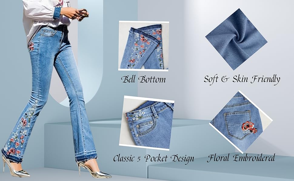 High Waisted Flare Bell Bottom Jeans 70s Outfits Bootcut Jeans Wide Leg Long Denim Pants