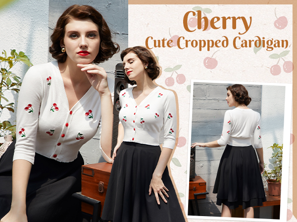 3/4 Sleeve Cherry Embroidery Cropped Cardigans for Dress