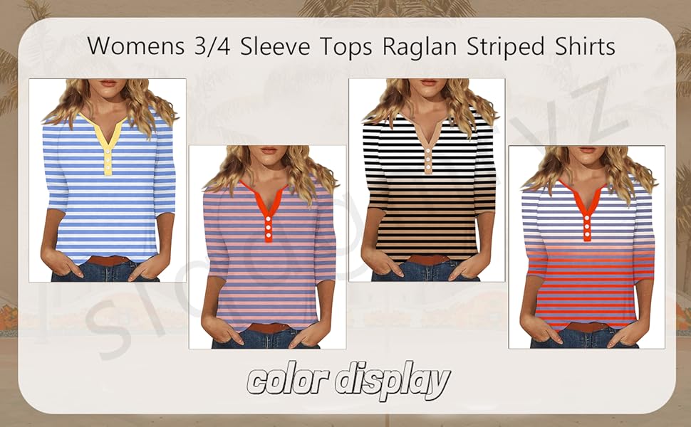 3/4 length sleeve womens tops